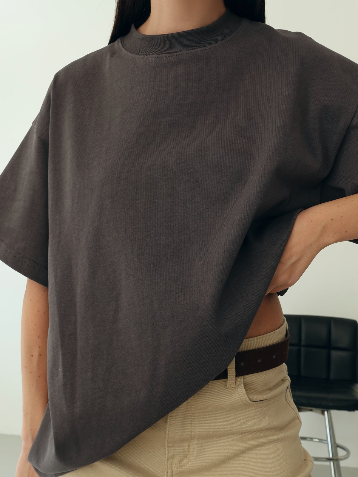 T-SHIRT OVERSIZE IN COTONE - GRIGIO SCURO LA001