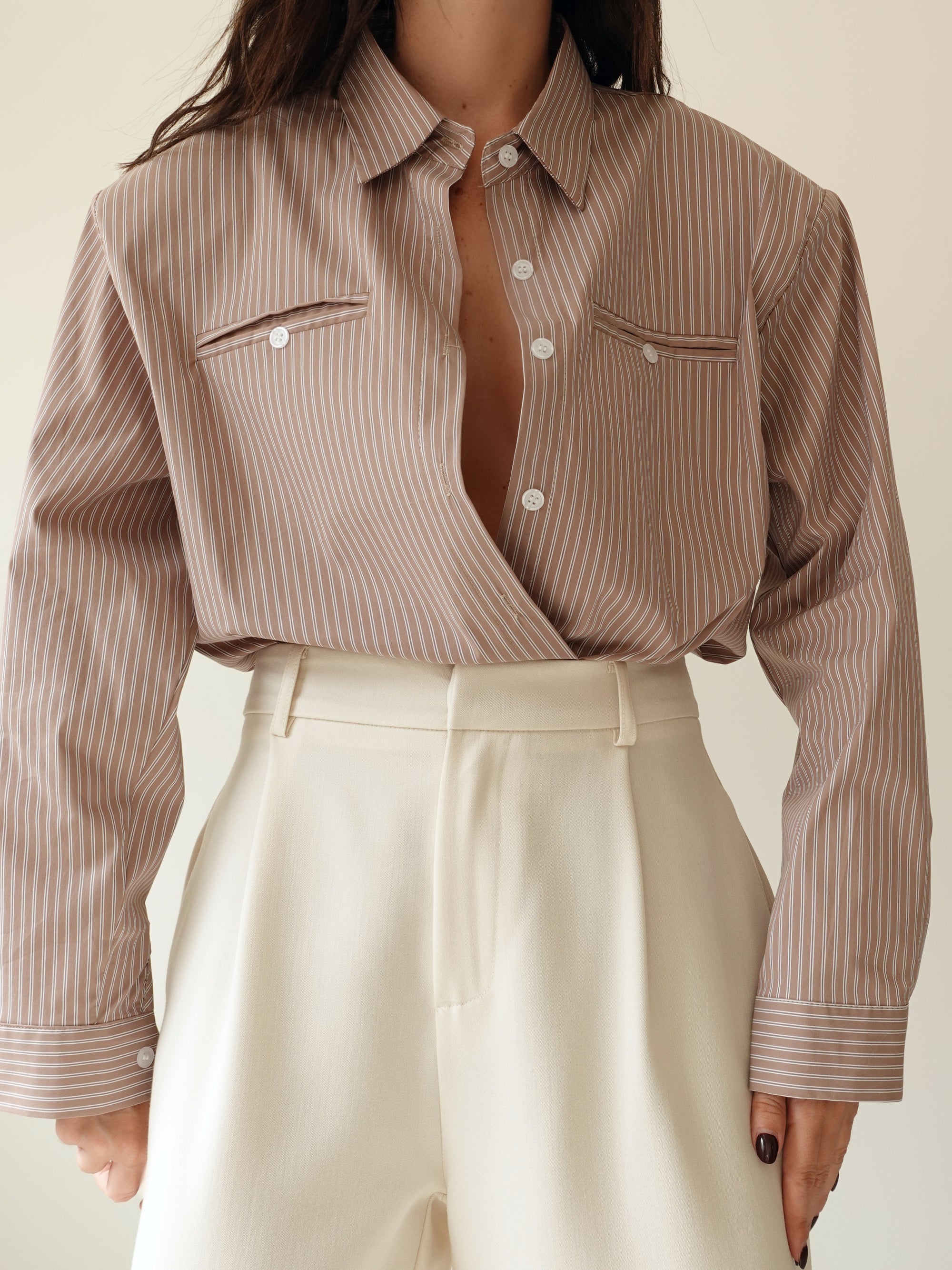 CAMICIA MILLERIGHE CON SPALLINE - SABBIA 19570