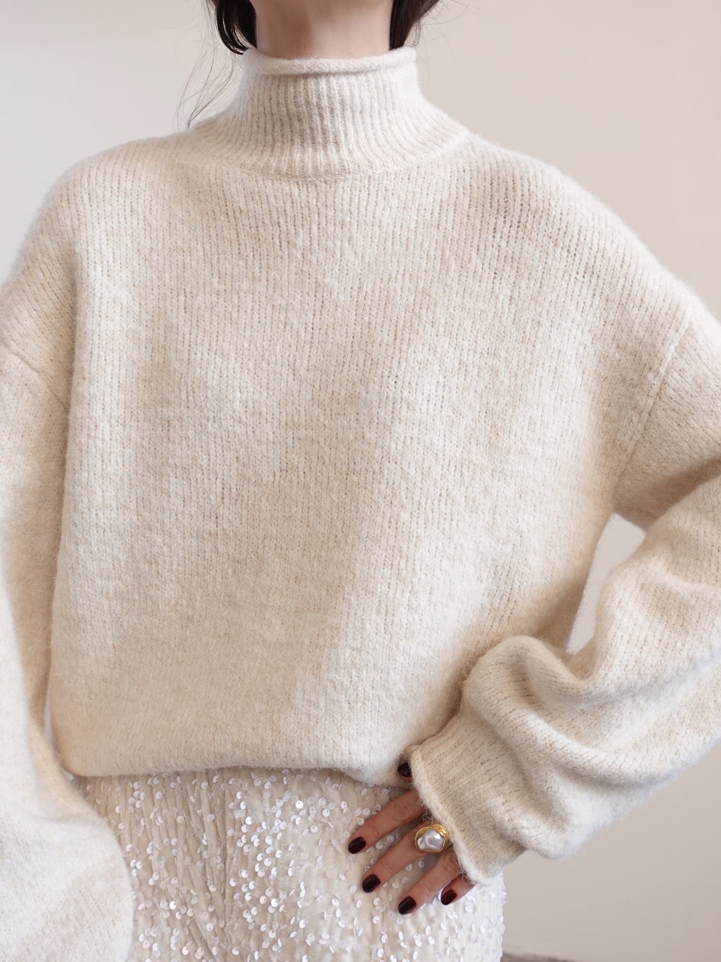 MAGLIONE MEZZO COLLO IN LANA - PANNA 7066