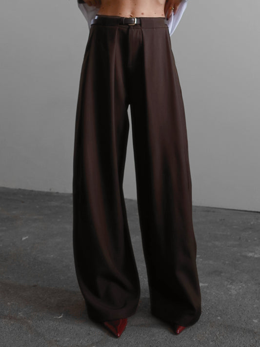 PANTALONI PALAZZO CON CINTURA - MARRONE 773
