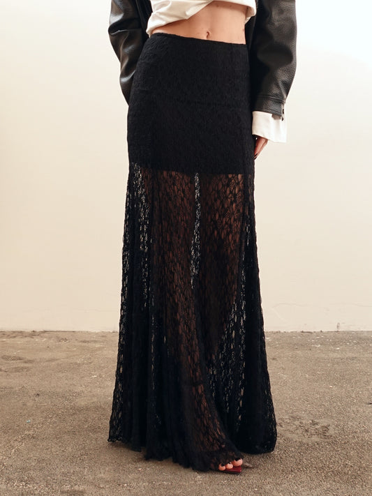 GONNA SEMITRASPARENTE IN PIZZO - NERO 1711