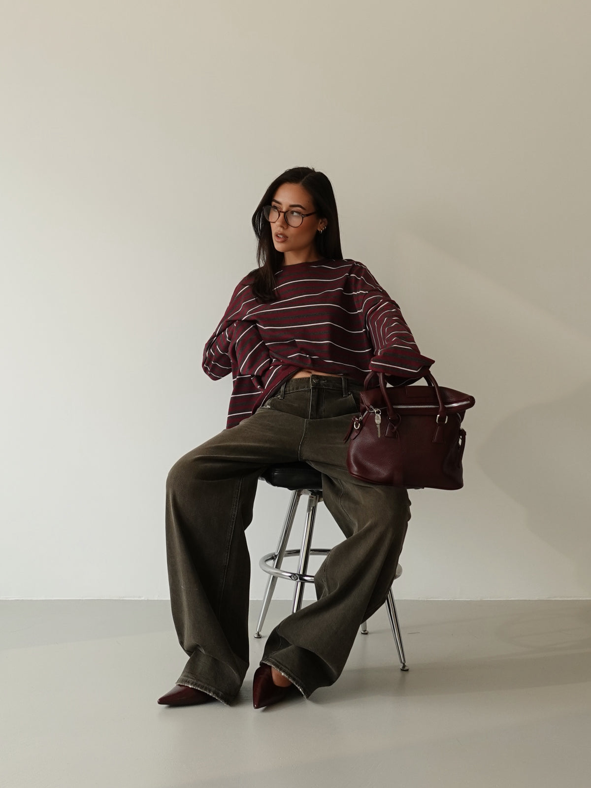 LONG-SLEEVE A RIGHE LUMINA - BORDEAUX LD6221