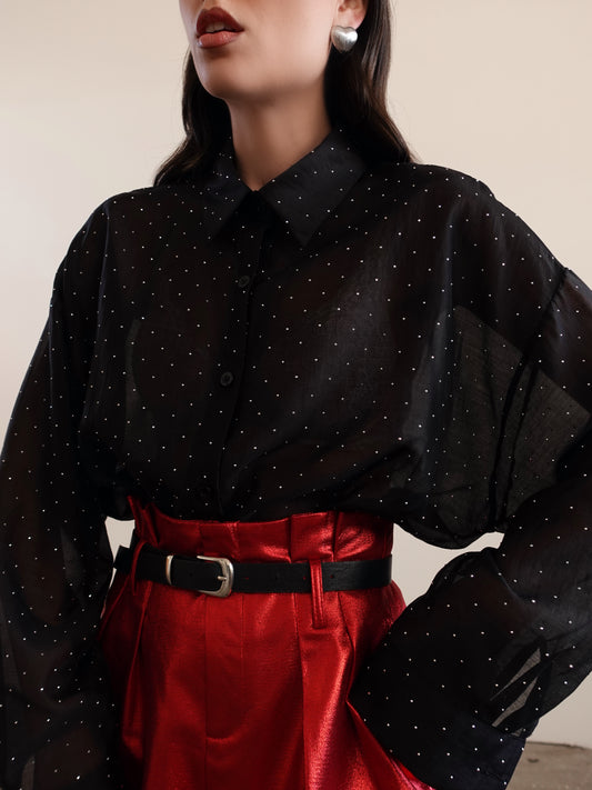 CAMICIA VELATA SHINE - NERO 76100