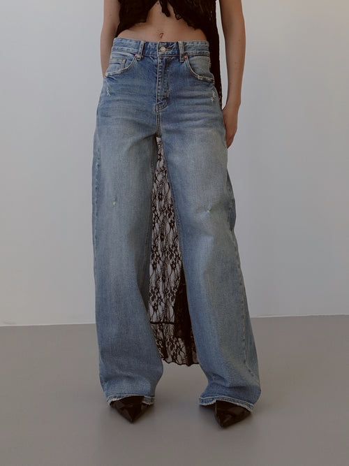 JEANS WIDE LEG FONDO SFRANGIATO - LAVAGGIO CHIARO 8000-22