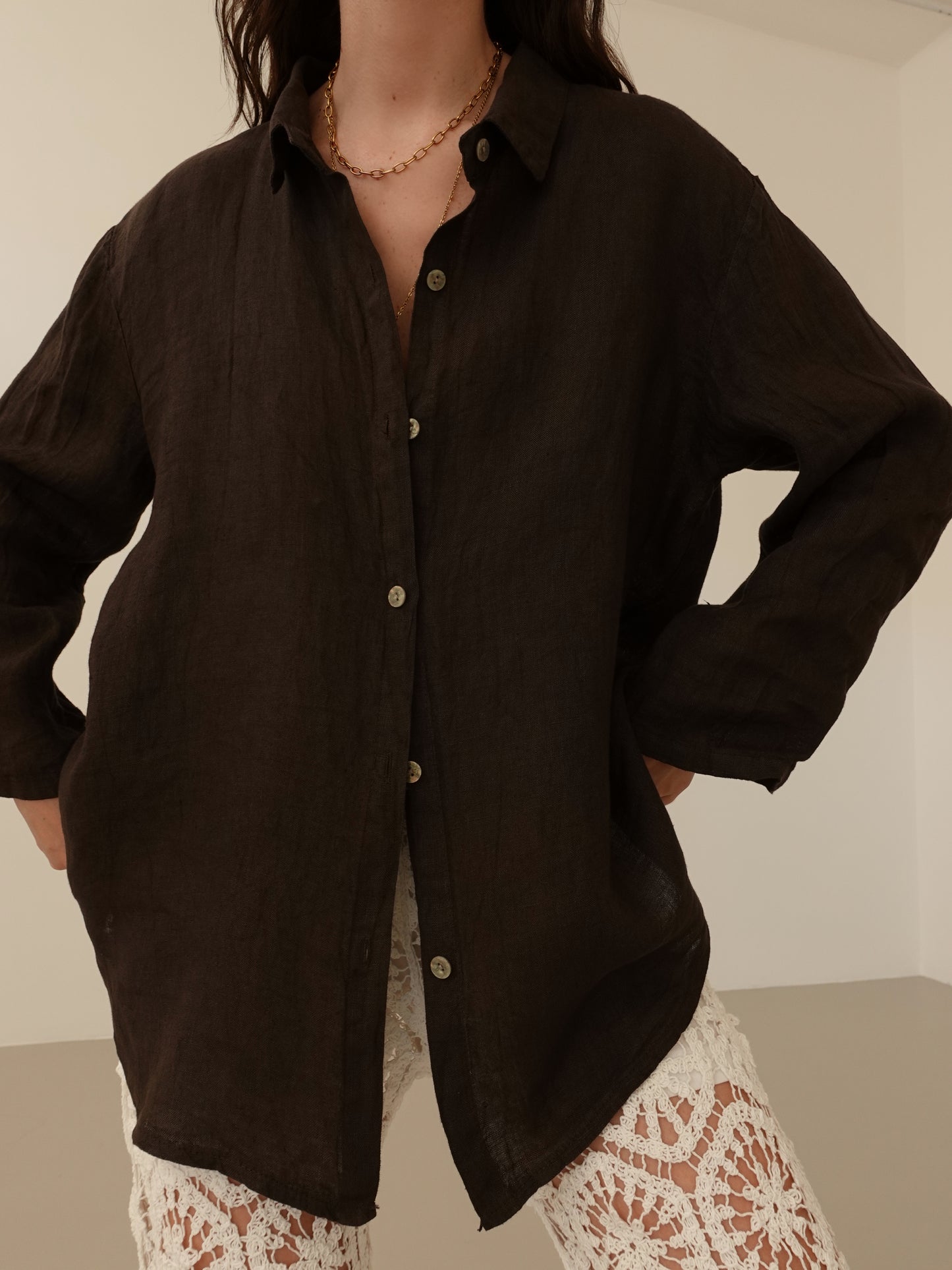 CAMICIA SAHARA 100% LINO - CIOCCOLATO 03168