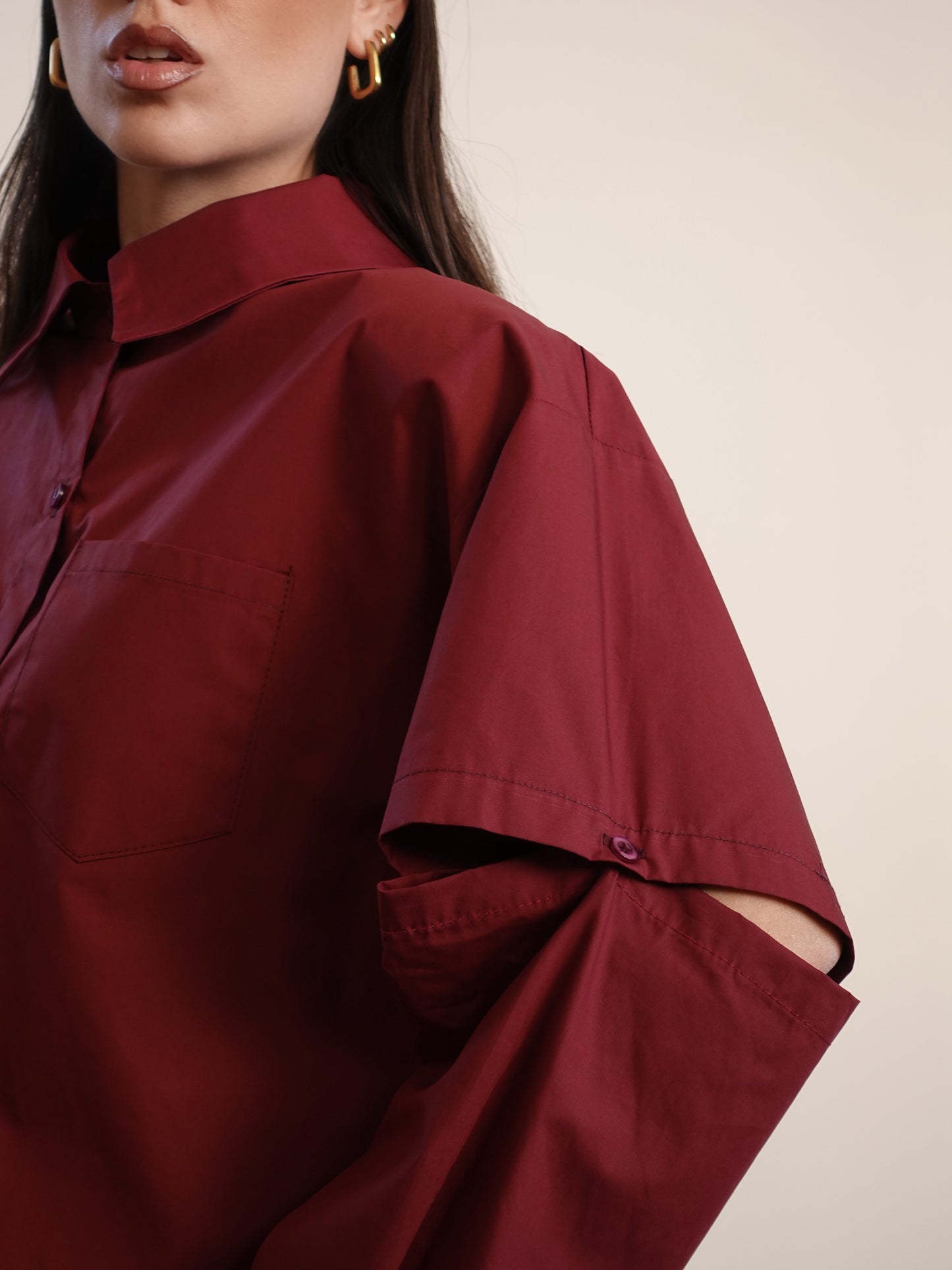 CAMICIA CON MANICHE RIMOVIBILI - BORDEAUX 2640