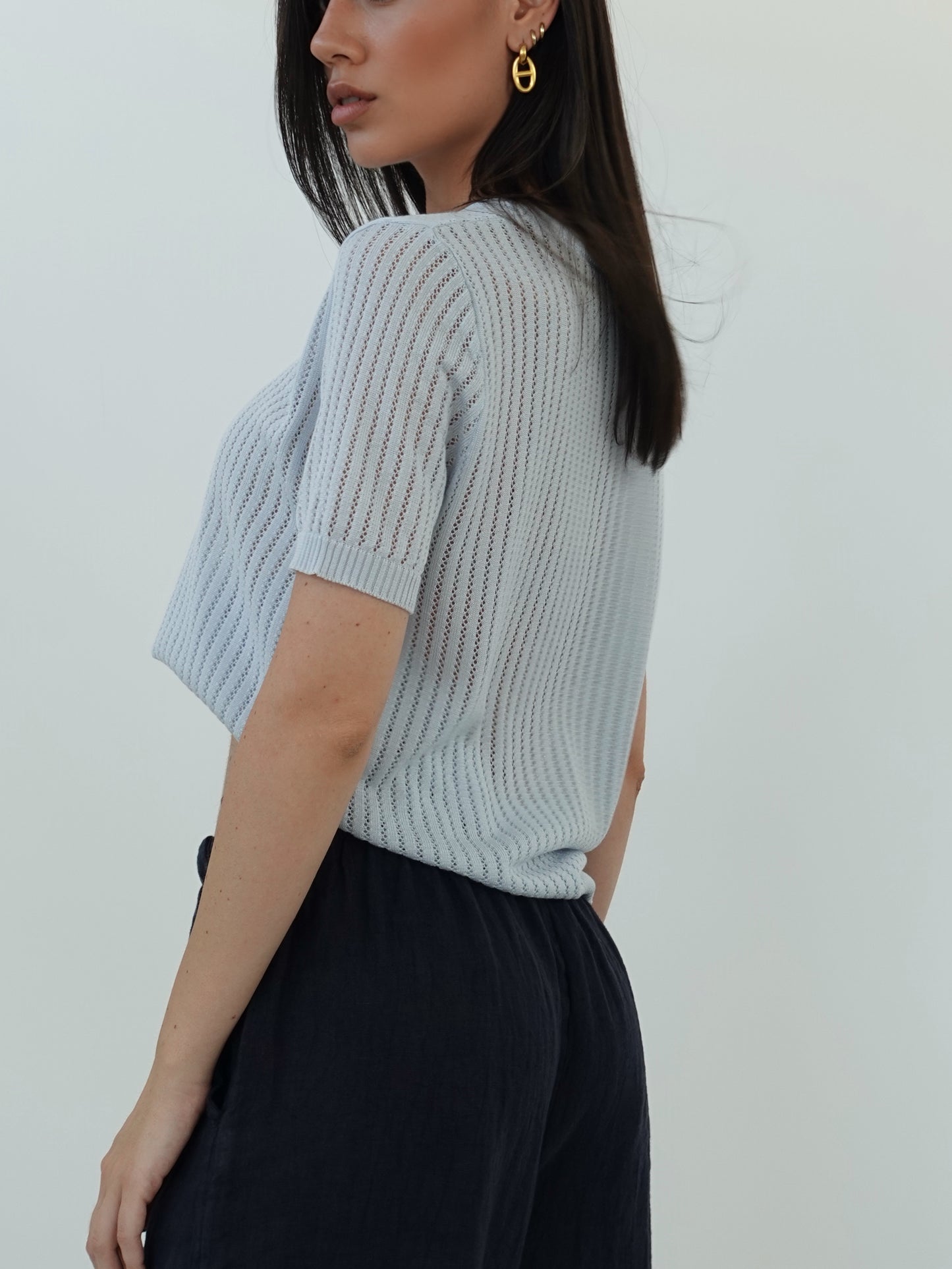 T-SHIRT IN FILO CON FOULARD - CIELO 3105