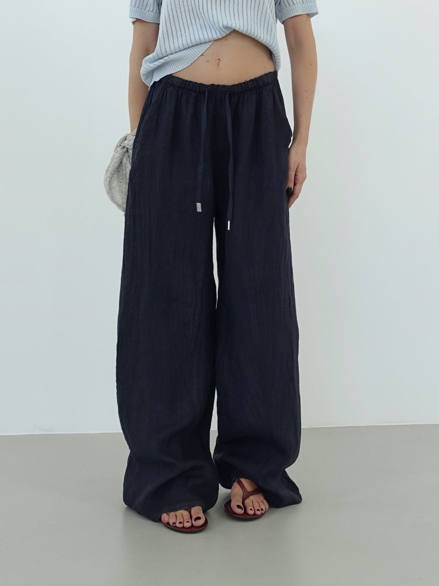 PANTALACCIO 100% LINO - BLU SCURO 24205