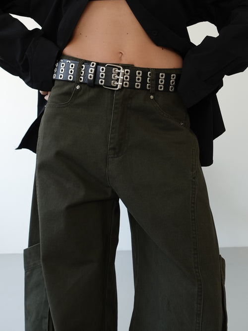 PANTALONI CARGO BALLOON CON CINTURA - VERDE 89101