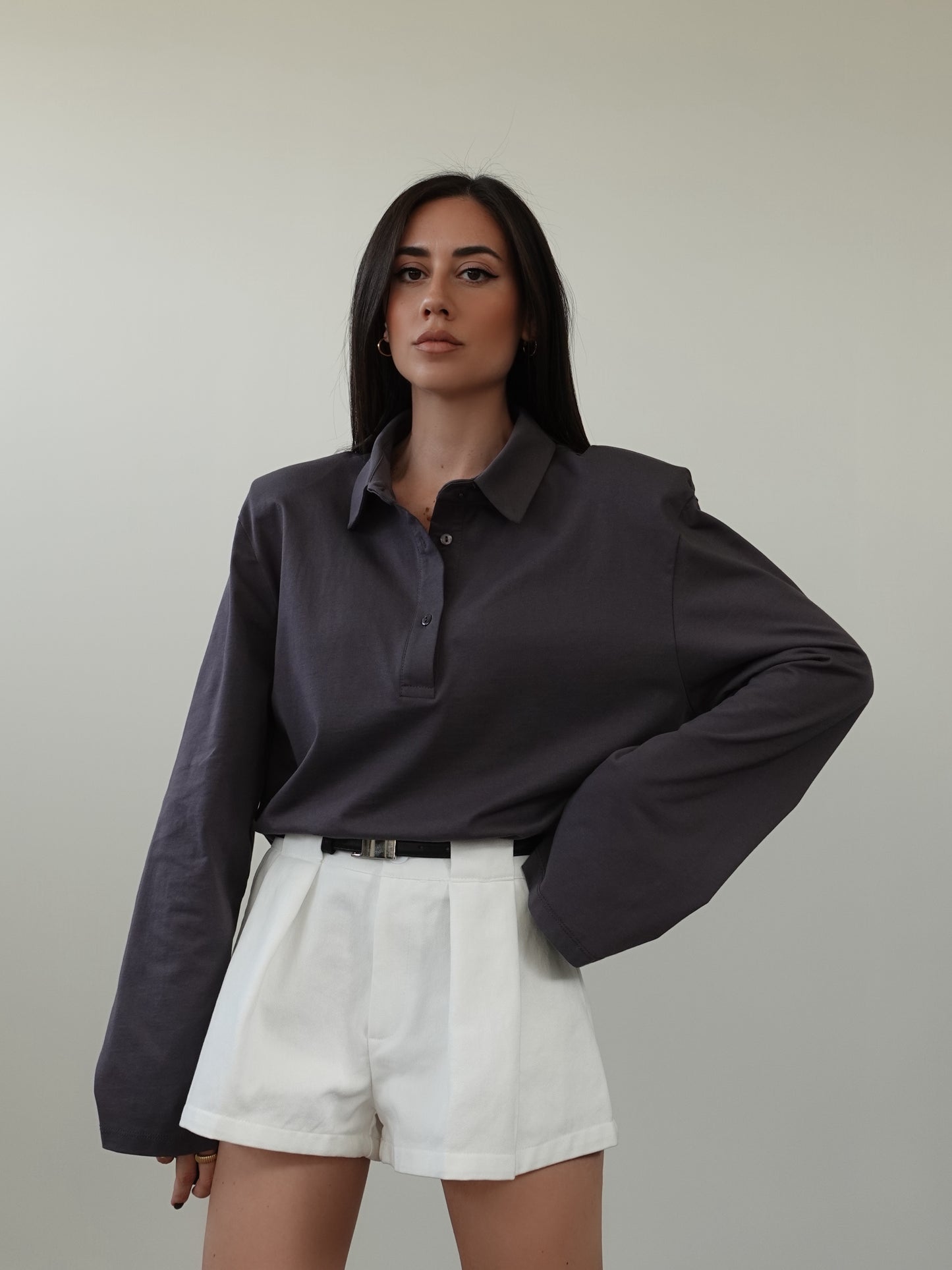 LONG-SLEEVE POLO CON SPALLINE - GRIGIO 2615