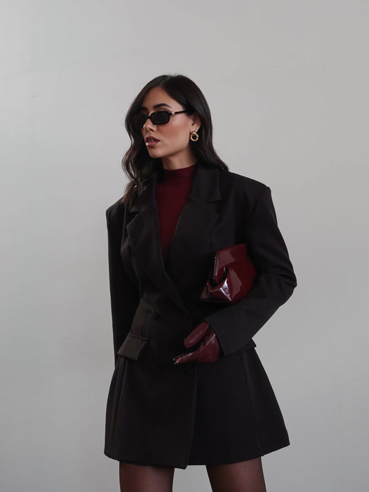 BLAZER DRESS CON CINTURA REGOLABILE - CIOCCOLATO 510