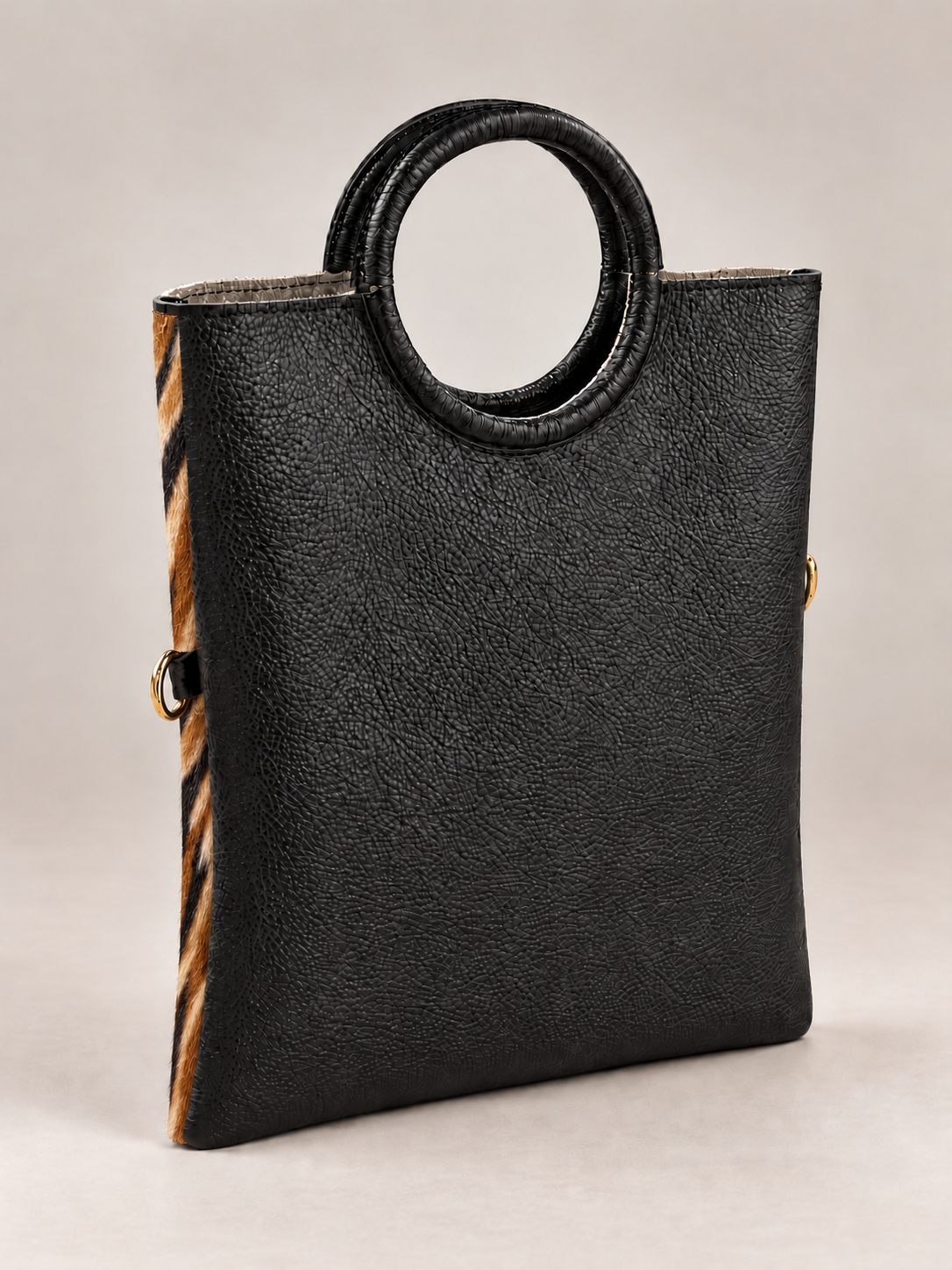 BORSA TOTE IN VERA PELLE EFFETTO CAVALLINO - TIGRATO
