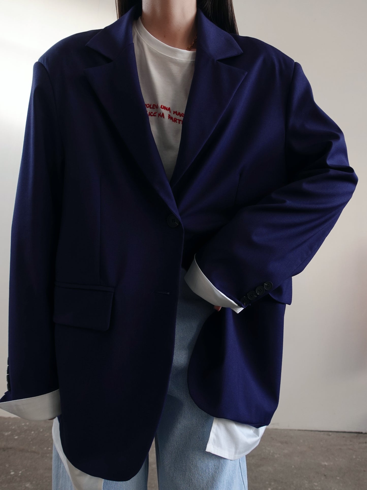 BLAZER OVERSIZE LUMINA CON INSERTI IN COTONE - BLU LD2225