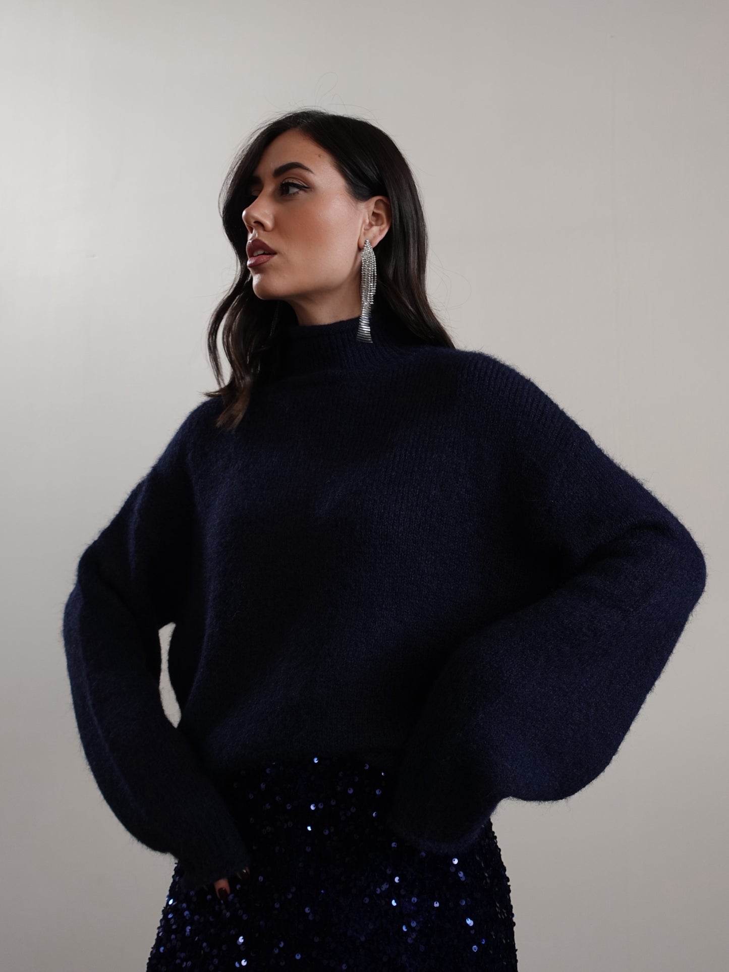 MAGLIONE MEZZO COLLO IN LANA - BLU 7066