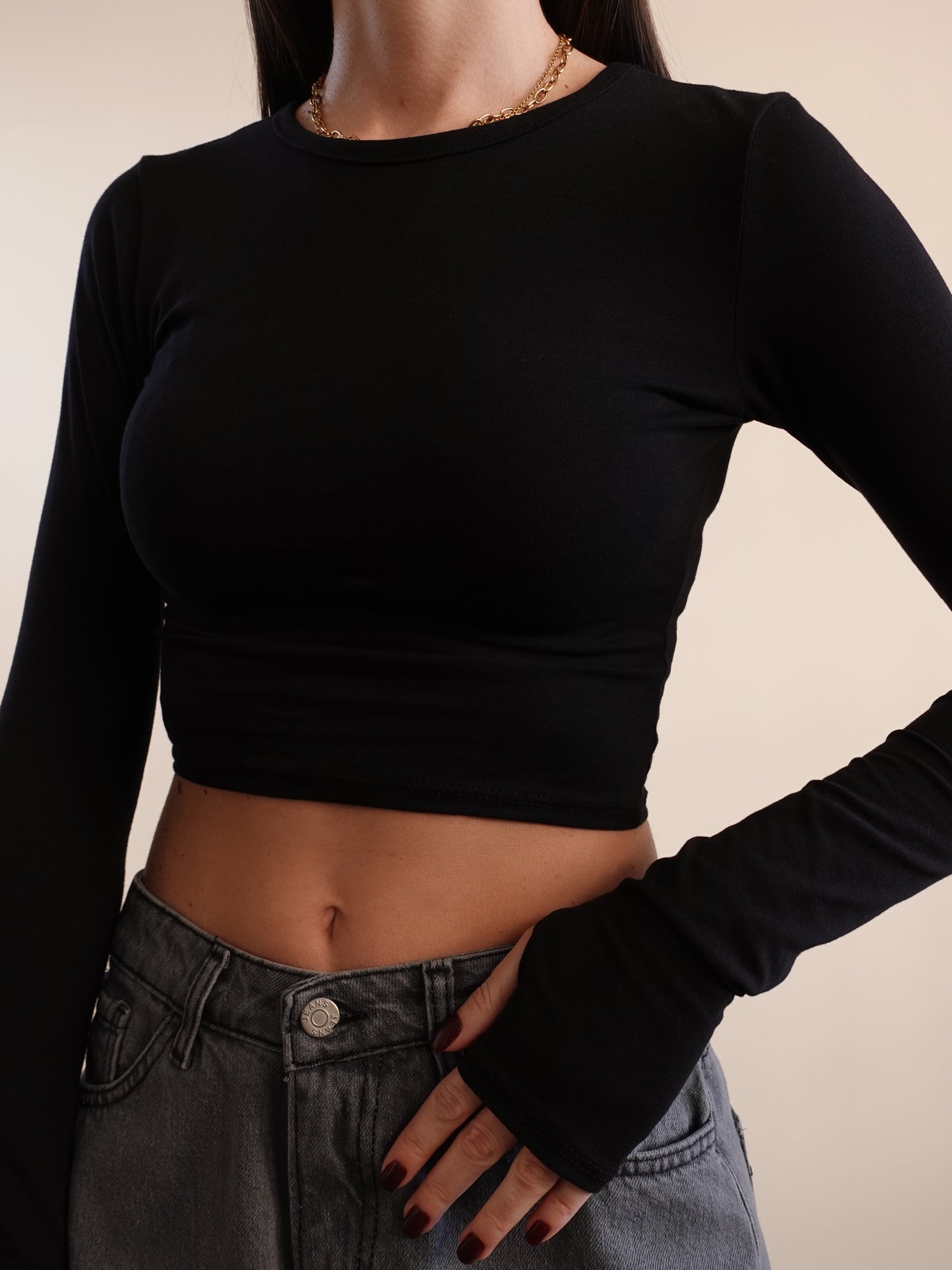 MAGLIA CROP IN COTONE - NERO 96545