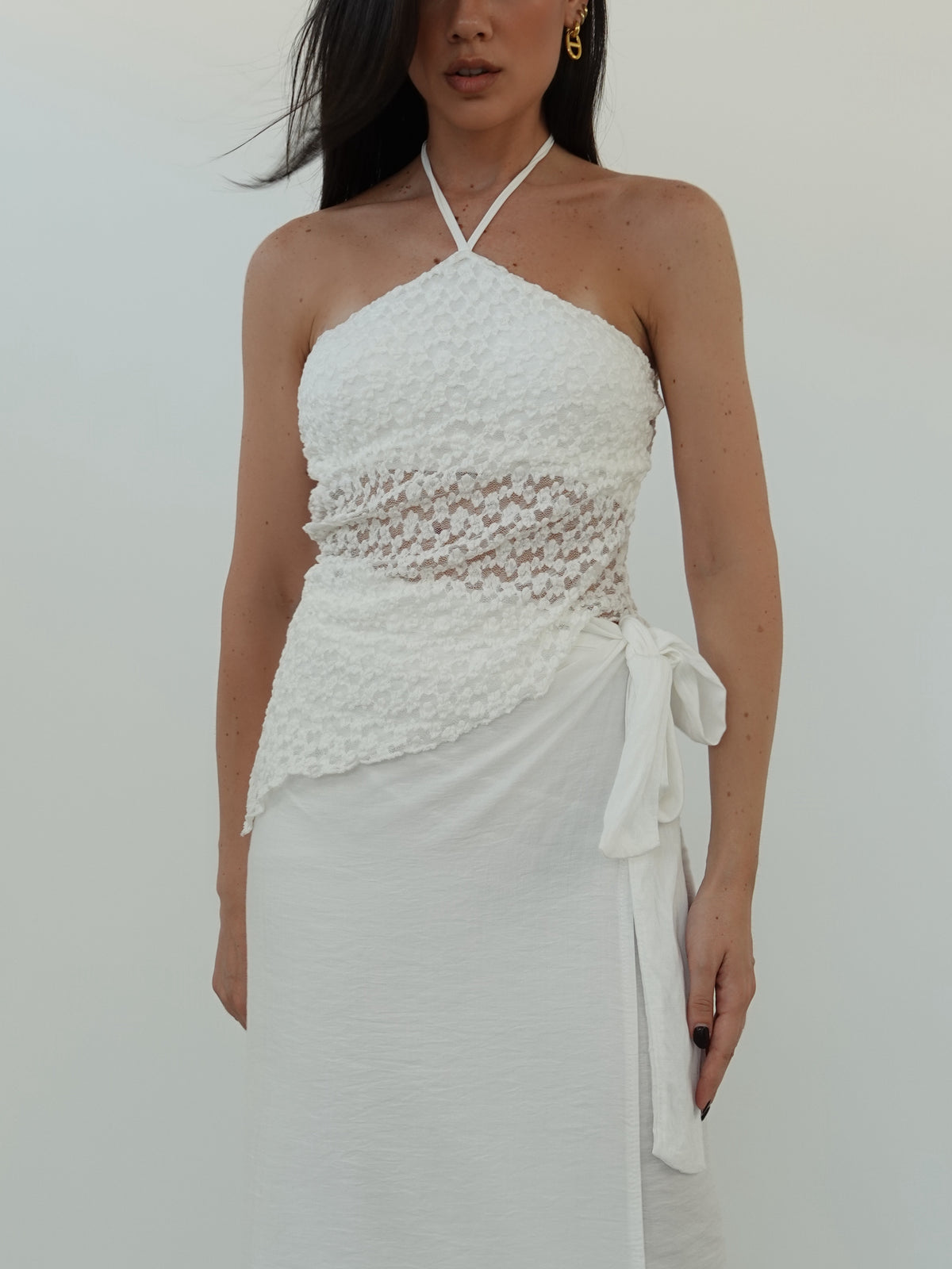TOP ASIMMETRICO CREPON - BIANCO 147491