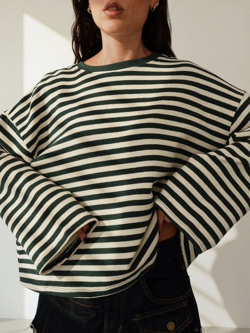 LONG-SLEEVE A RIGHE - BURRO/VERDE F1109