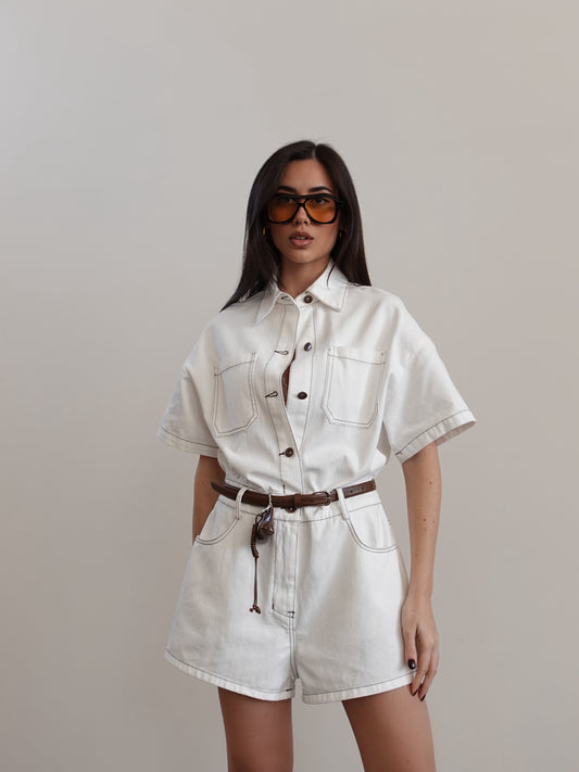 TUTINA IN DENIM CON IMPUNTURE A CONTRASTO - BIANCO 202451