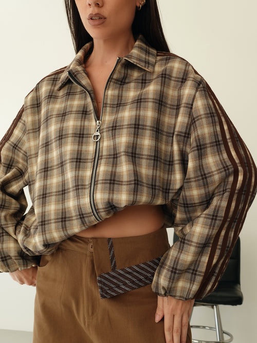 GIACCA BALLOON A QUADRI CON BANDE LATERALI - CAPPUCCINO 8493