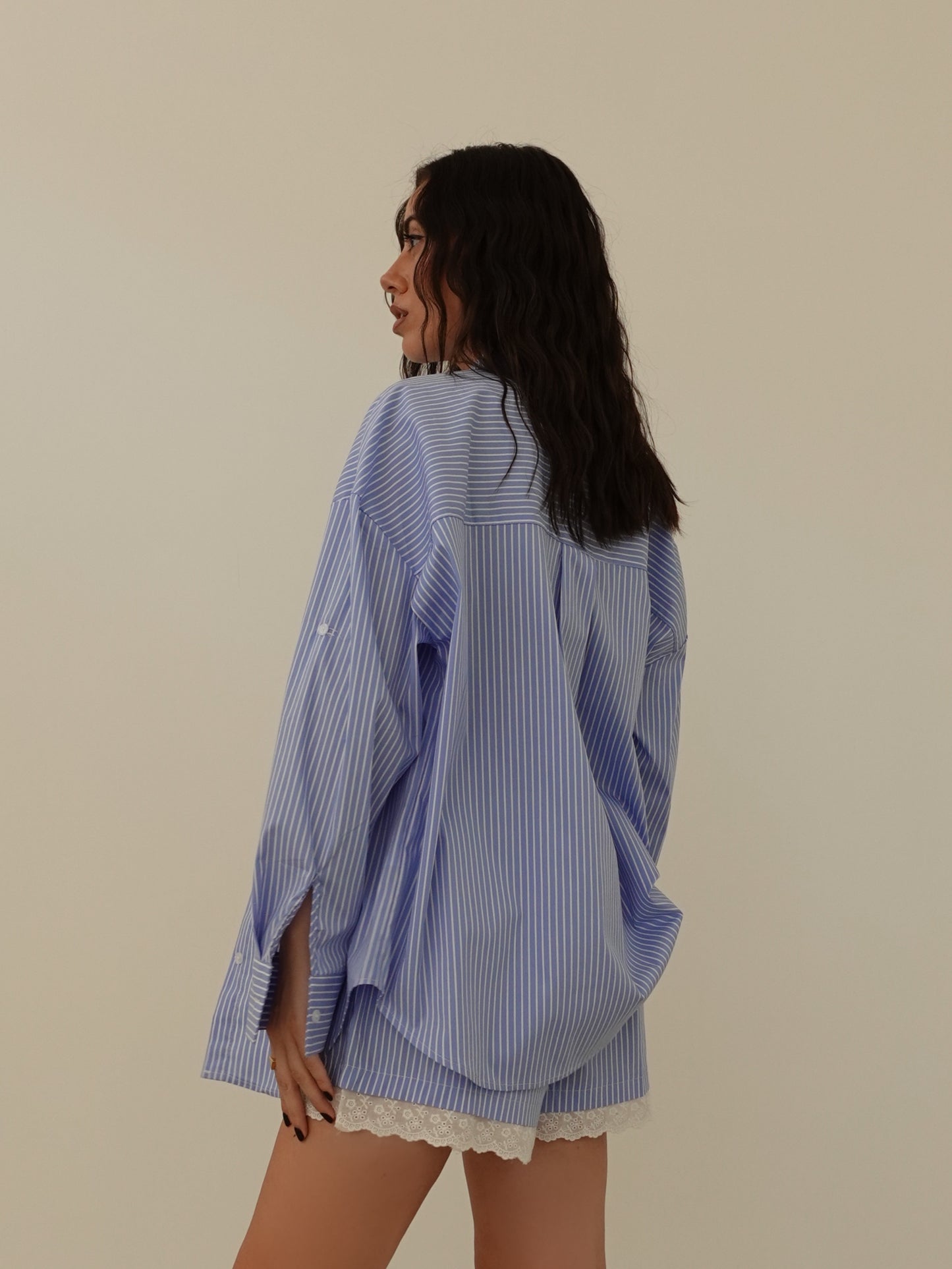 COORDINATO MILLERIGHE CON MERLETTO - AZZURRO 66716