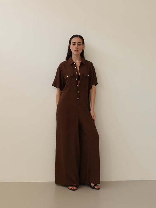 JUMPSUIT IN LINO - MARRONE 9136