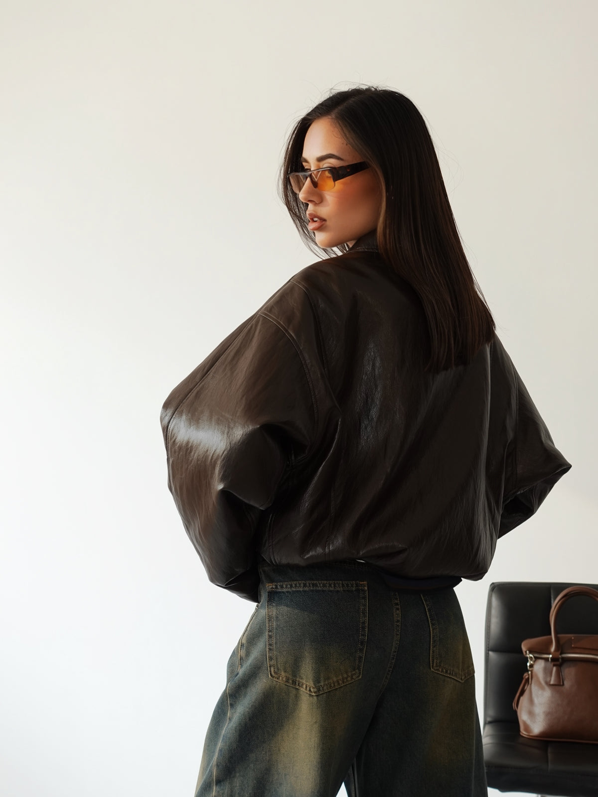BOMBER IMBOTTITO IN ECOPELLE - CIOCCOLATO 9246