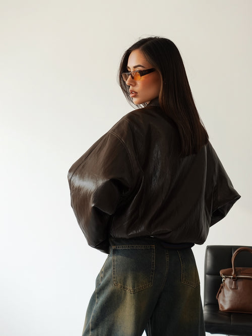BOMBER IMBOTTITO IN ECOPELLE - CIOCCOLATO 9246