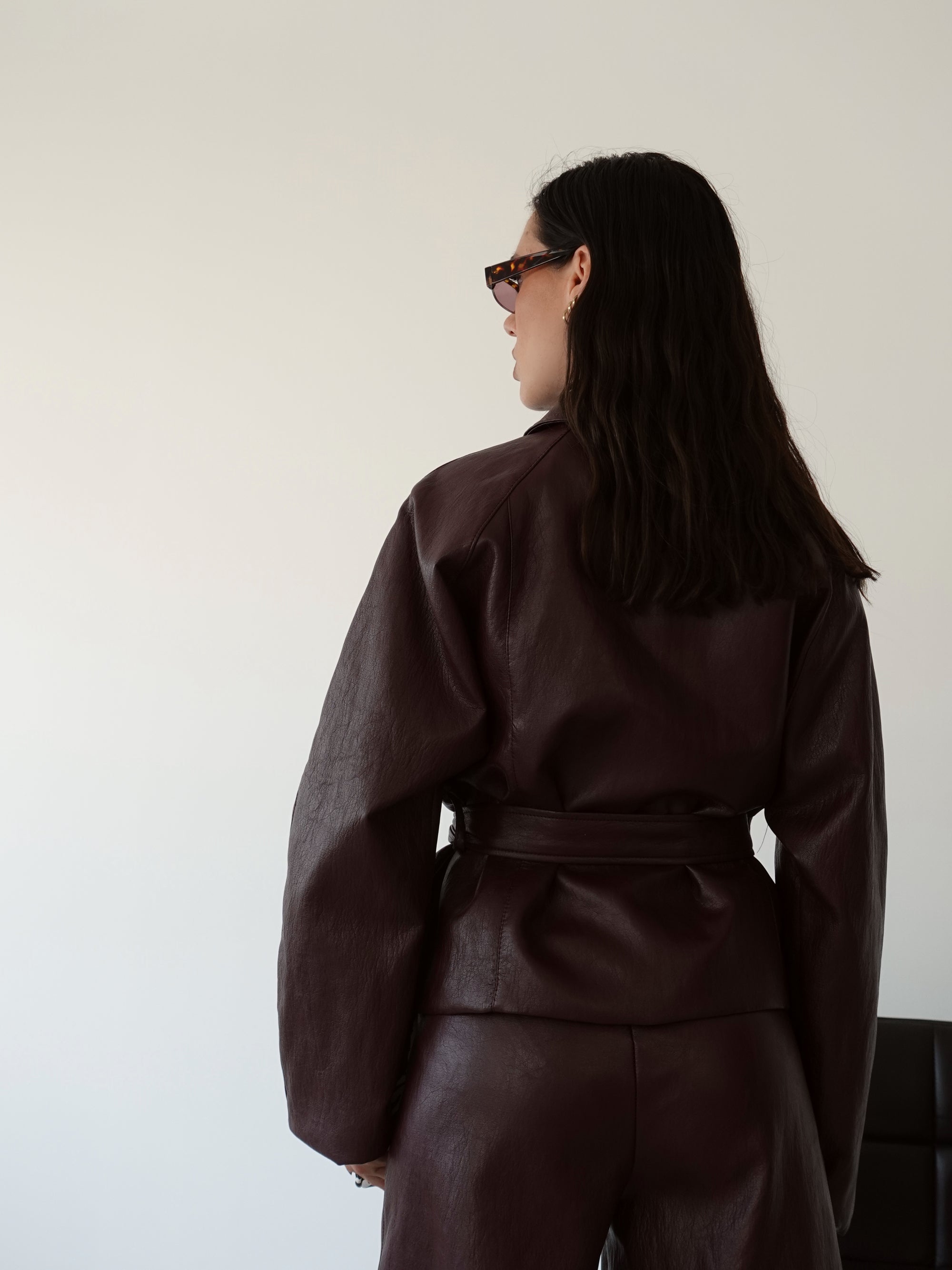GIACCA IN ECOPELLE CON CINTURA - WINE 26399