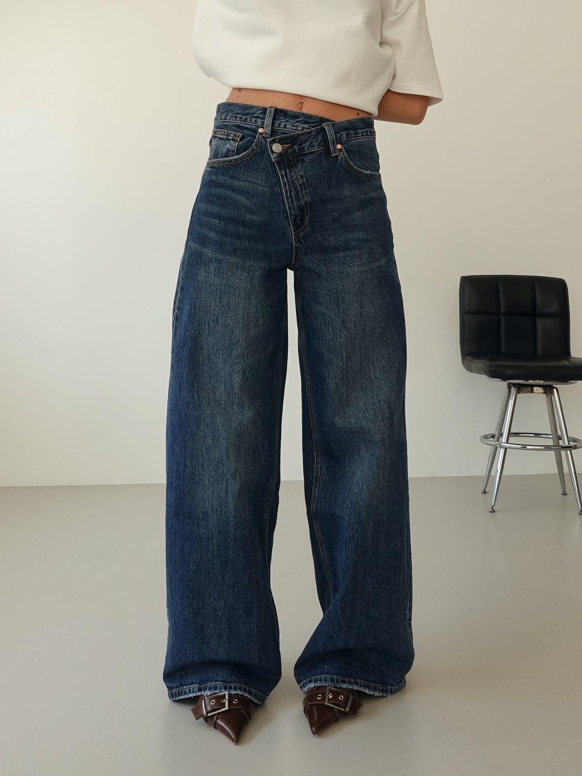 JEANS WIDE LEG ASYMMETRIC WAISTBAND - LAVAGGIO SCURO 5880-1