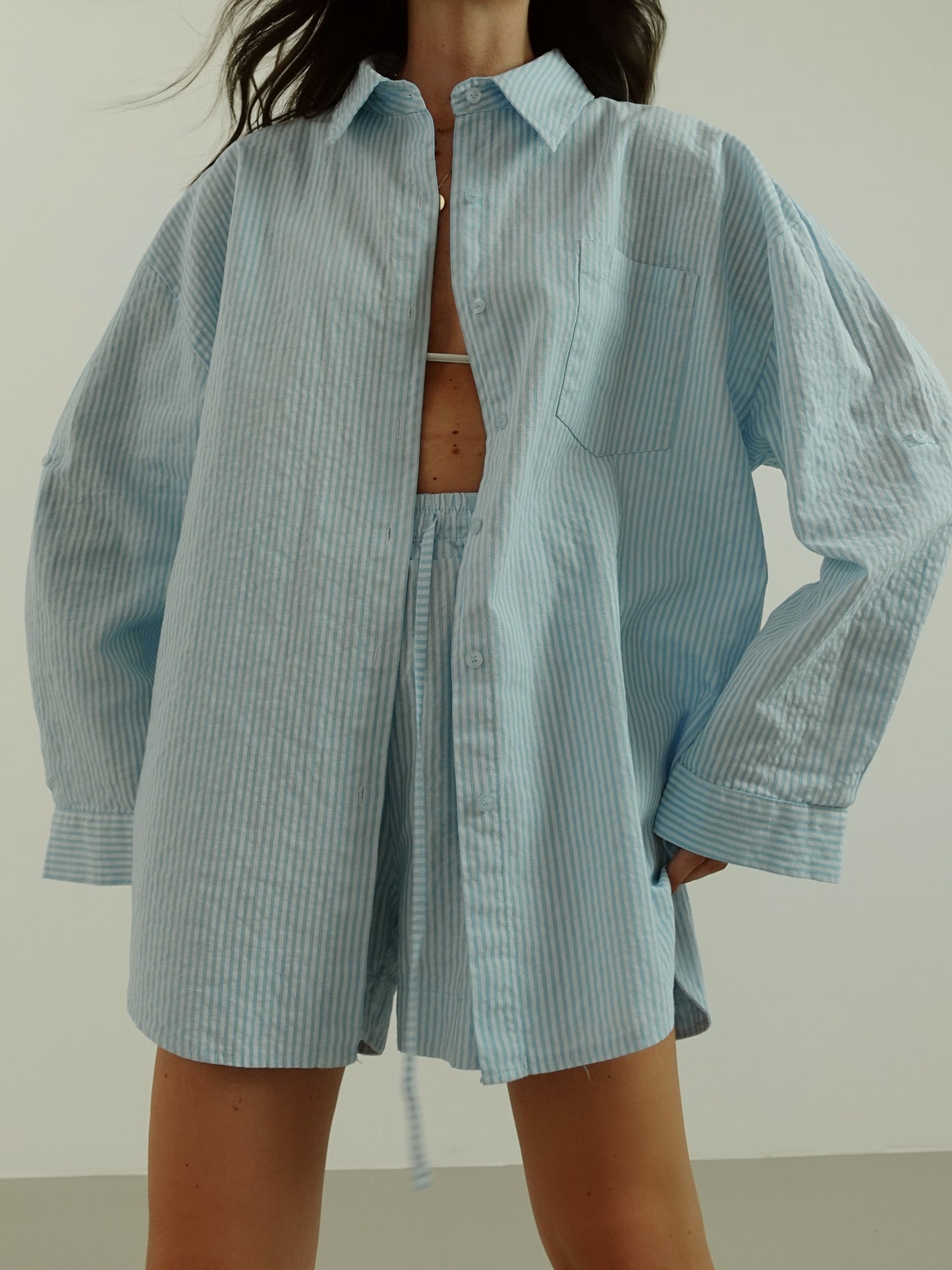 CAMICIA MILLERIGHE MISTO LINO - AZZURRO 2549