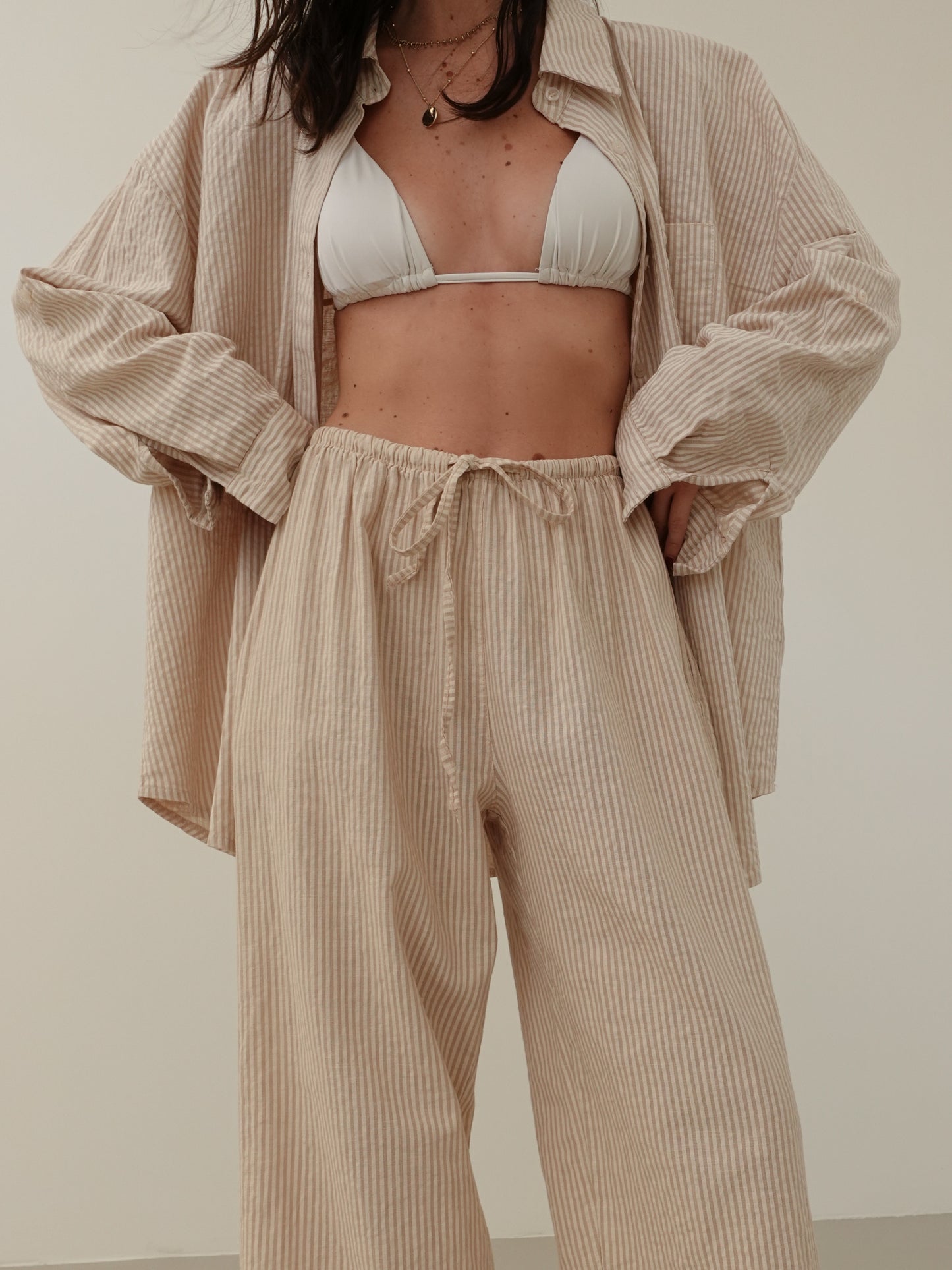 PANTALONI MILLERIGHE MISTO LINO - BEIGE 2548