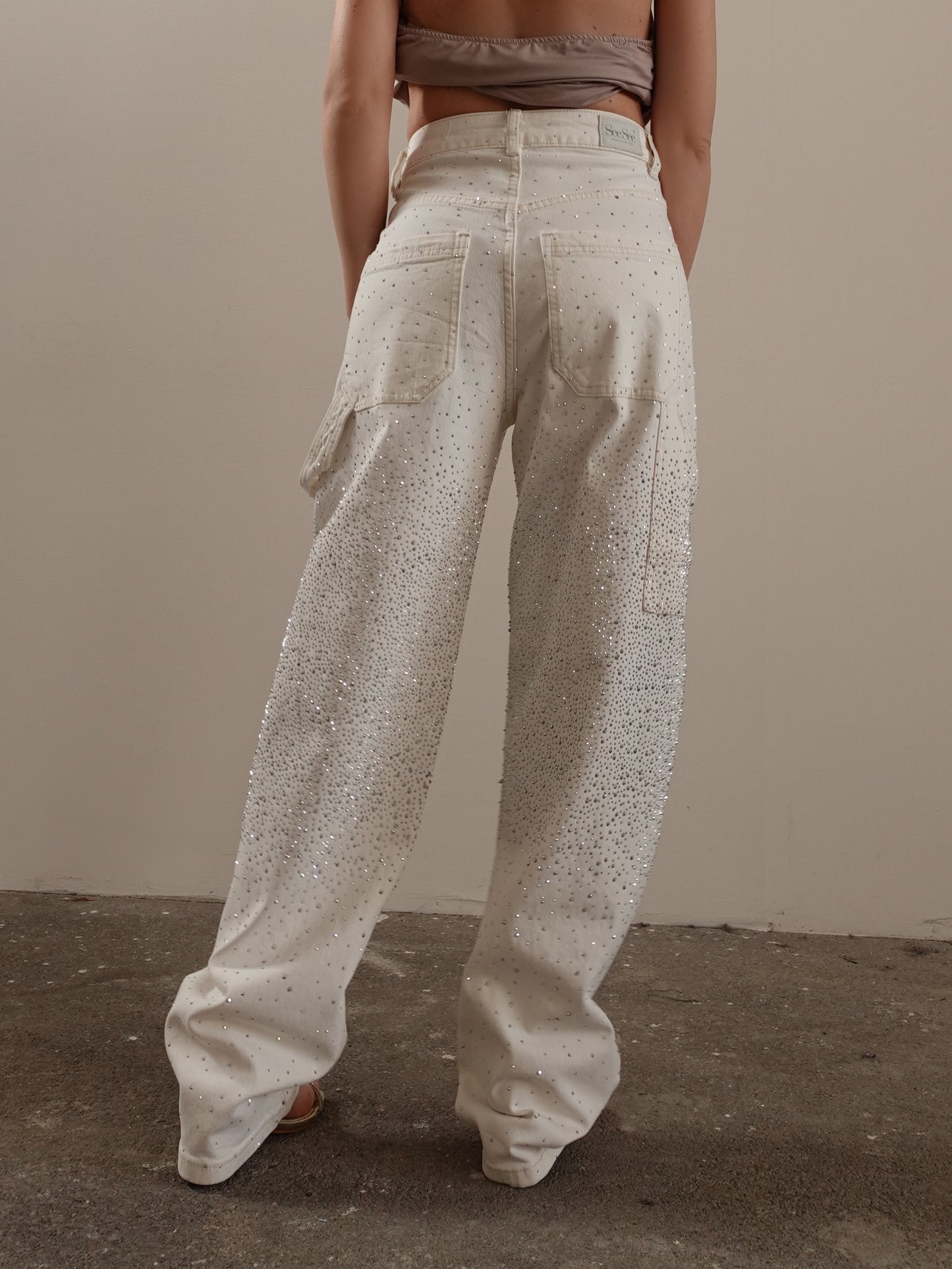 JEANS BAGGY CARPENTER CON STRASS - BIANCO 3371