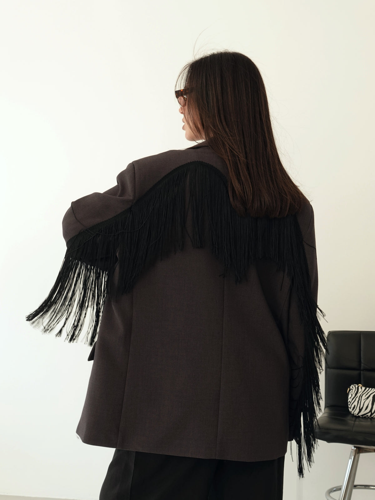 BLAZER OVERSIZE LUMINA CON FRANGE - GRIGIO LD6226
