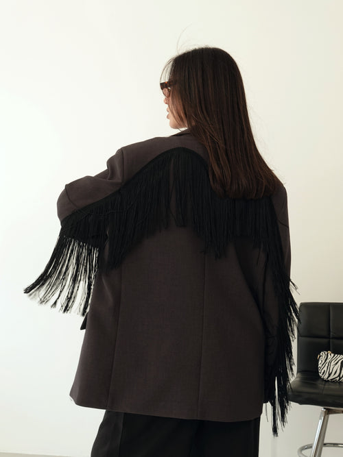 BLAZER OVERSIZE LUMINA CON FRANGE - GRIGIO LD6226