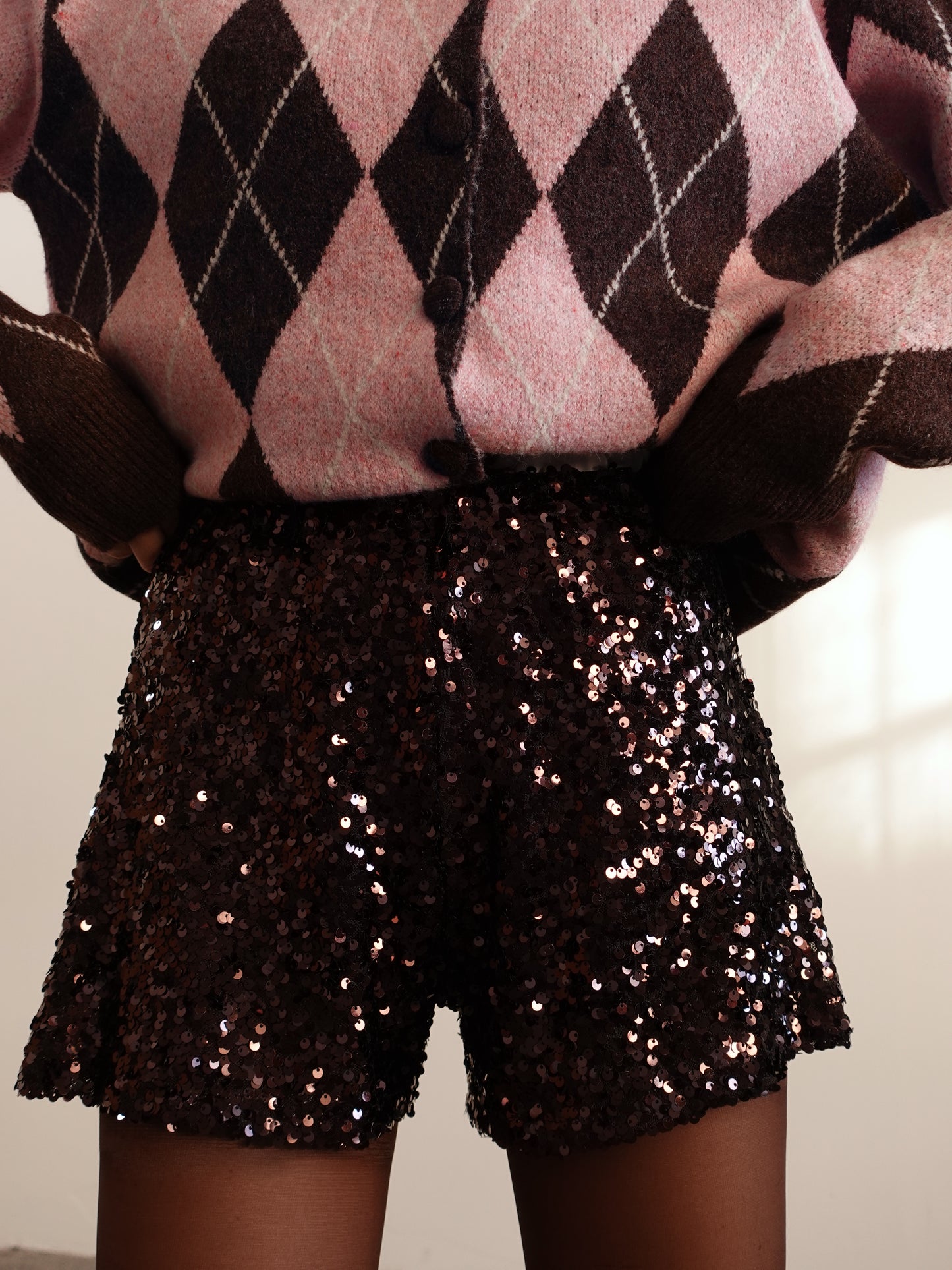 SHORTS CON PAILLETTES - MARRONE 2255