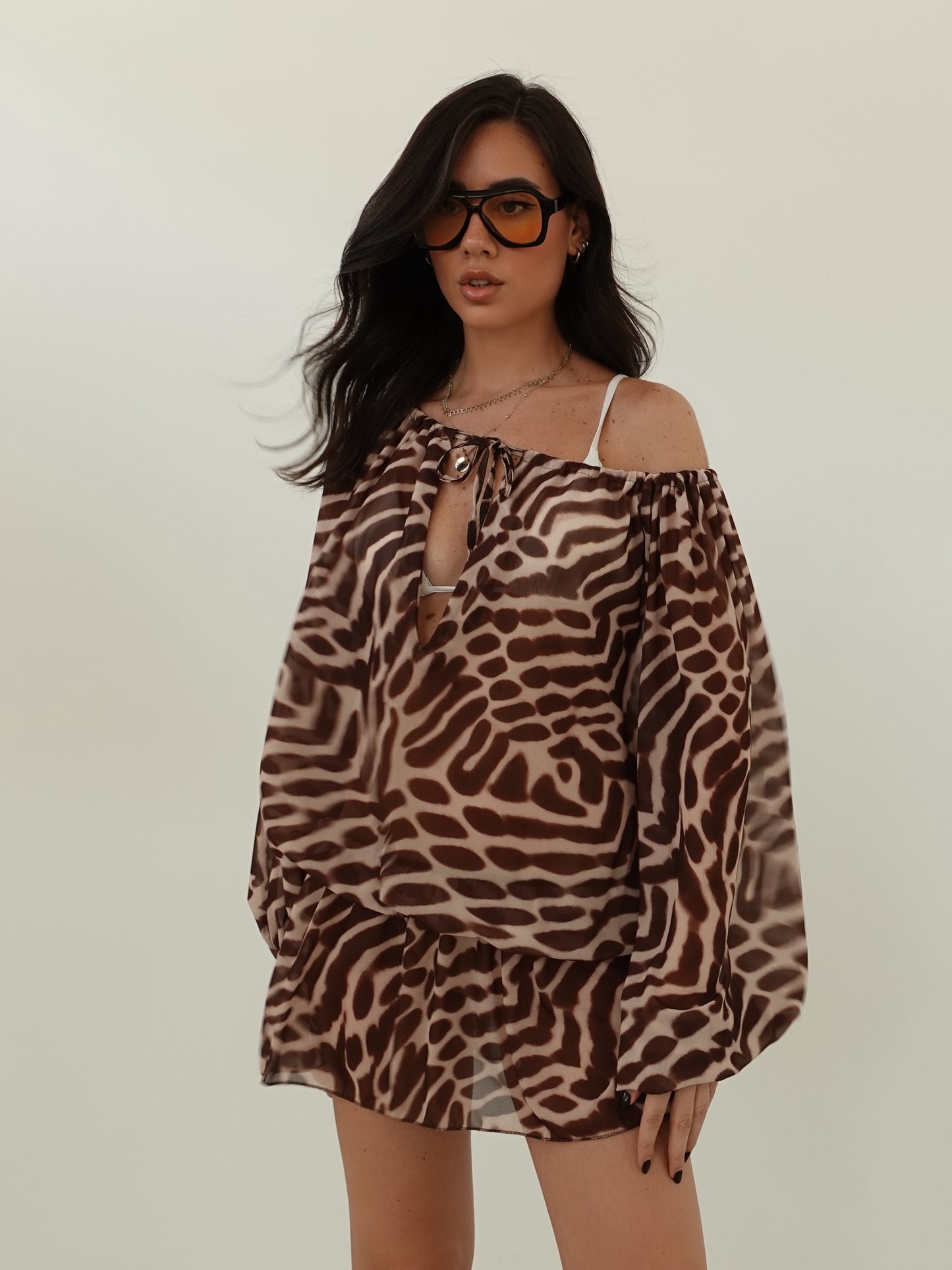 MINI DRESS VELATO KENYA - MARRONE/BEIGE 60606