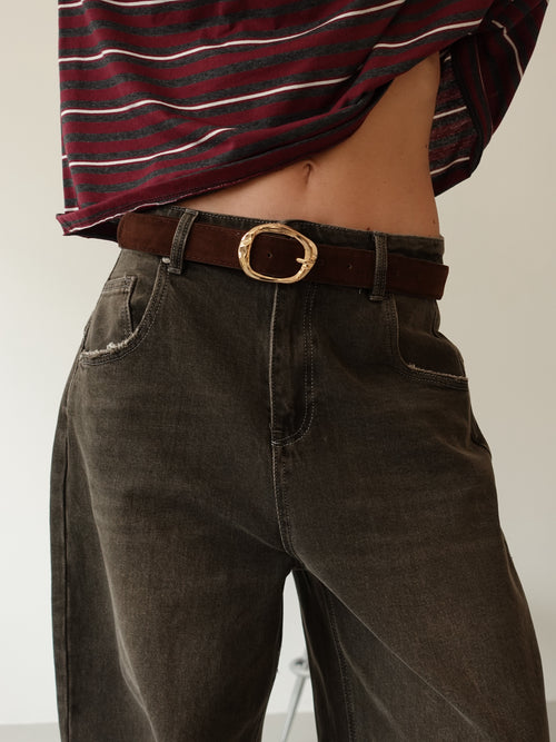 JEANS BALLOON WASHED-OUT CON CINTURA - FANGO 3033