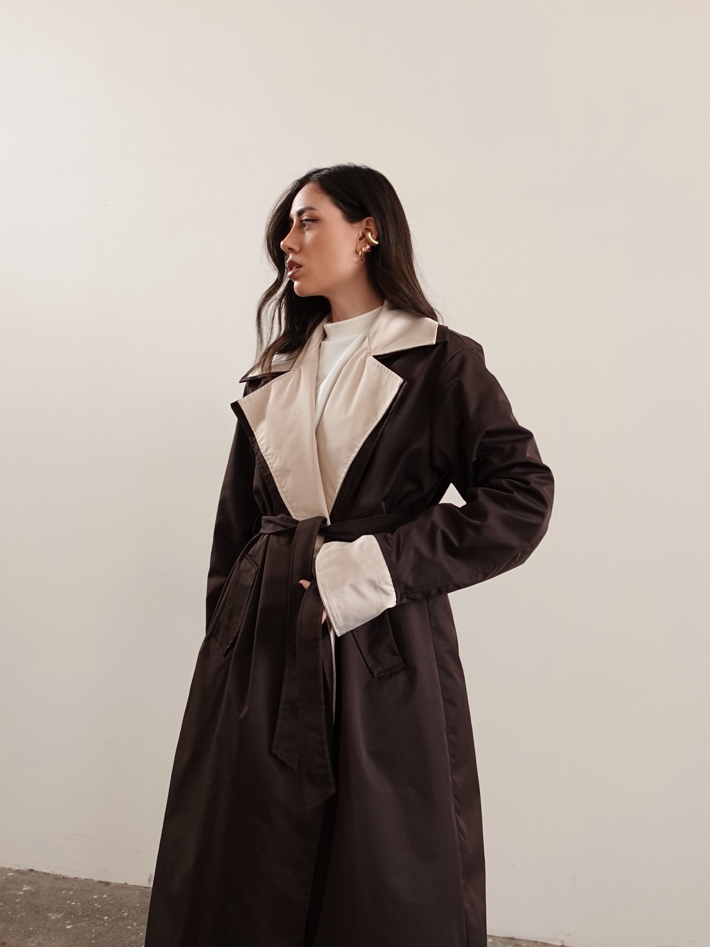 TRENCH LUNGO BICOLOR - CIOCCOLATO/BEIGE 25108