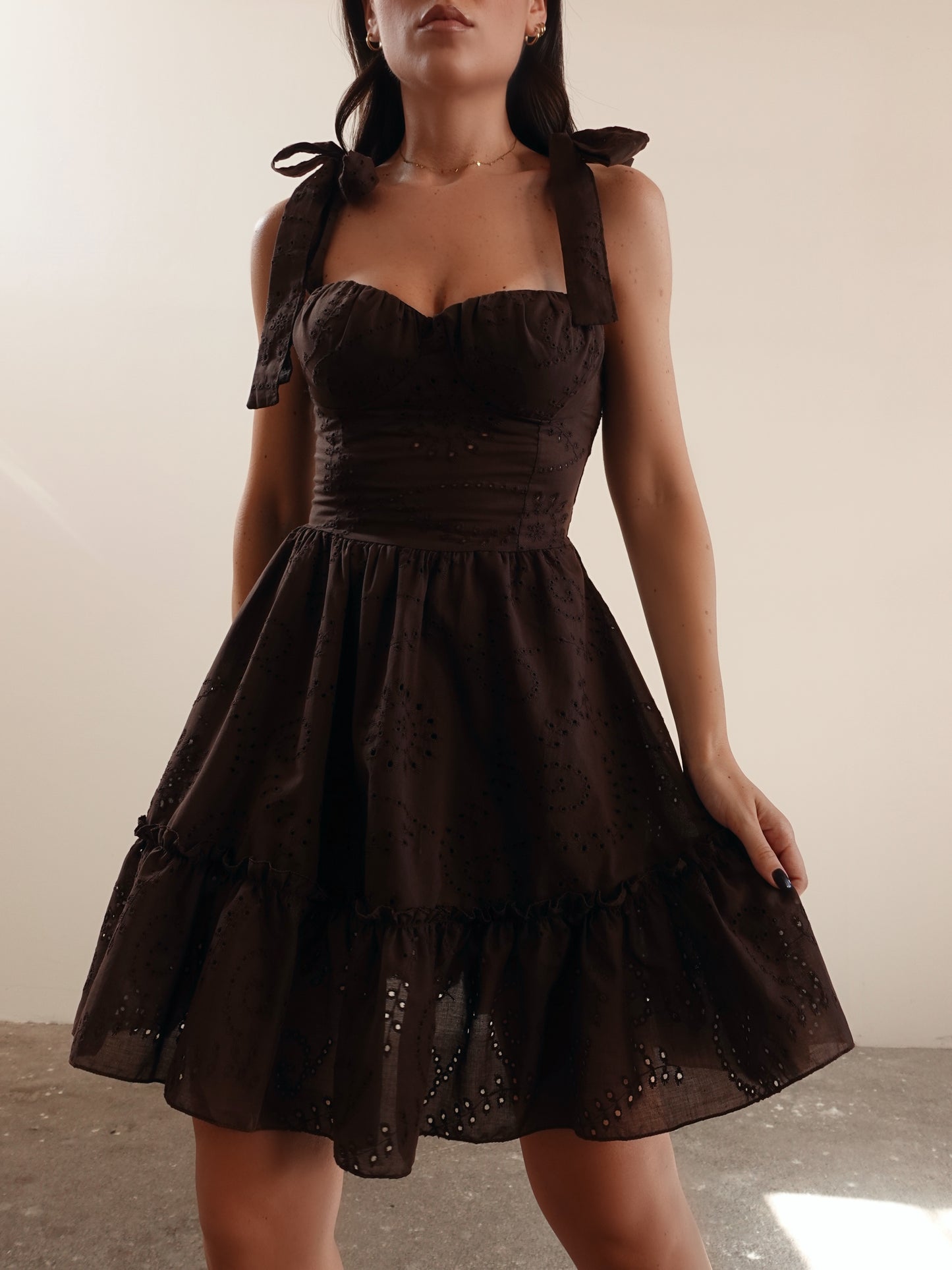 MINI DRESS SICILY IN PIZZO SANGALLO - MARRONE 69591