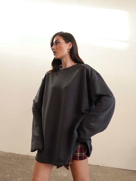 FELPA LONG-SLEEVE CON SPALLINE - GRIGIO 2642