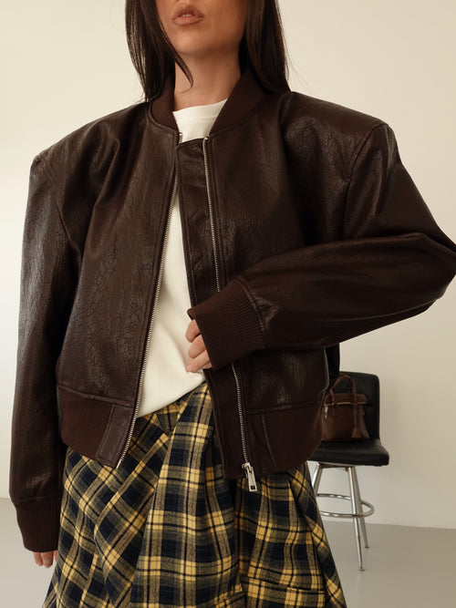 BOMBER IN ECOPELLE CON SPALLINE - CIOCCOLATO 13953