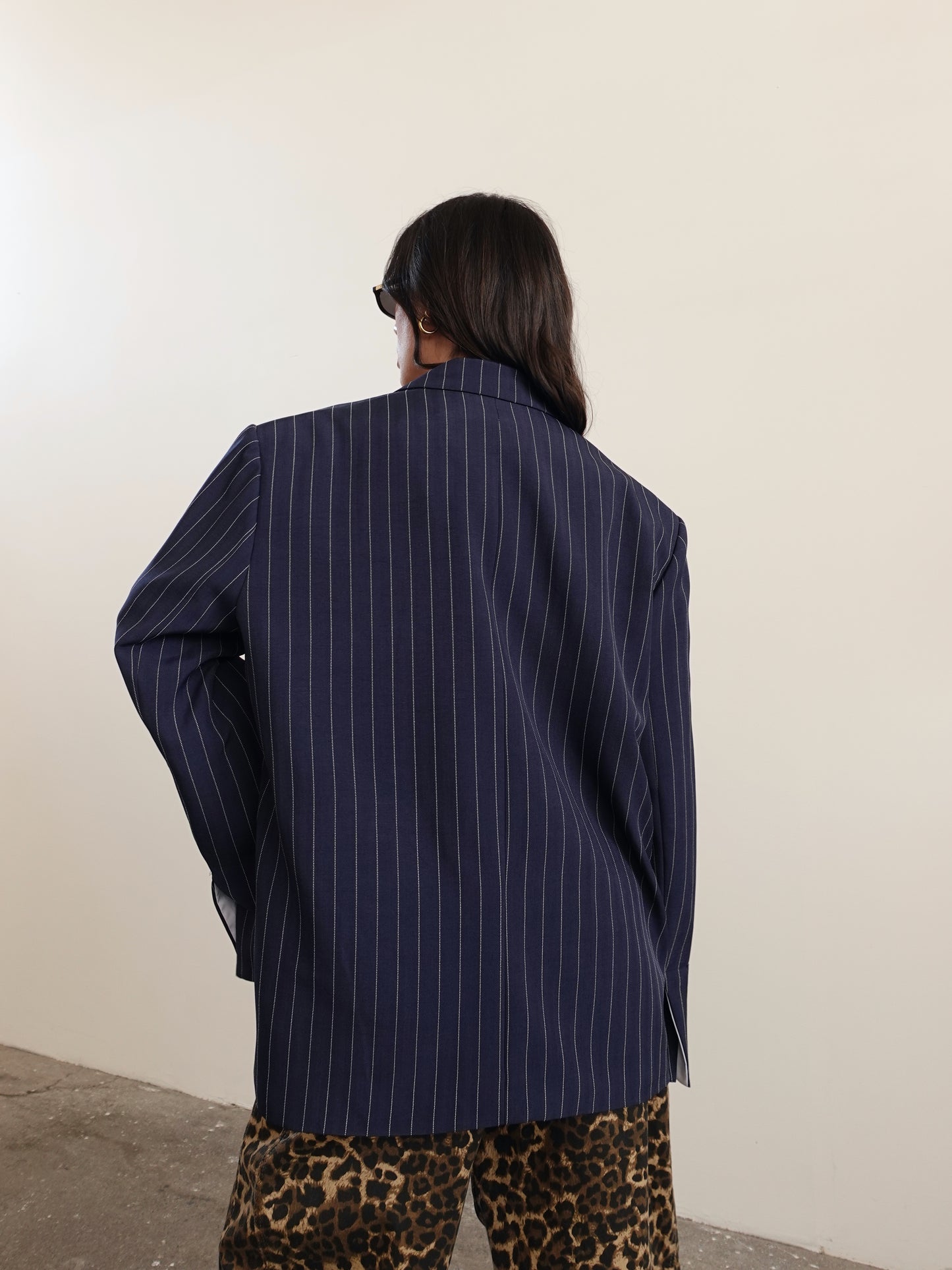 BLAZER GESSATO CON RISVOLTO A CONTRASTO - BLU 3141