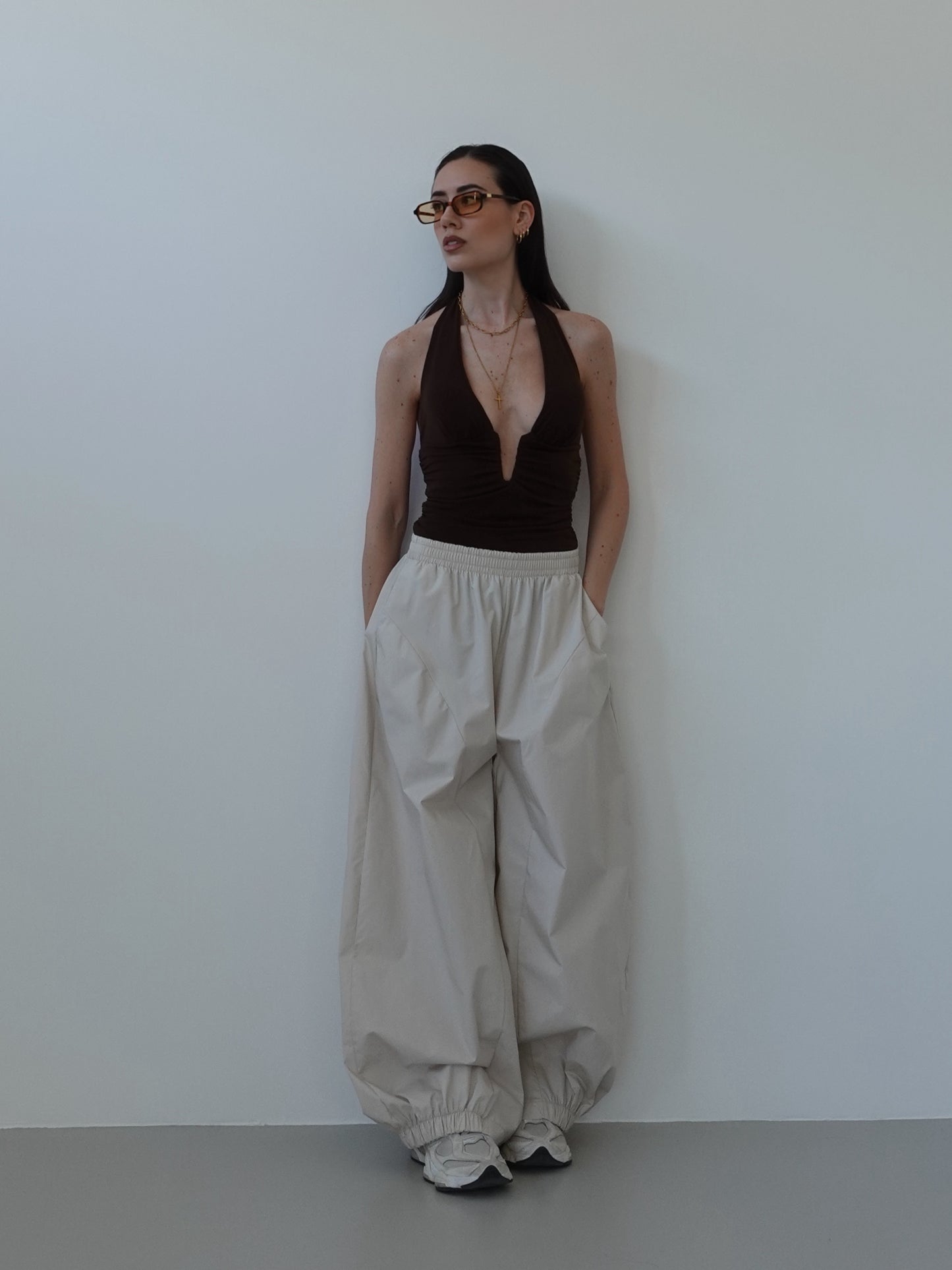 PANTALONI BAGGY BALLOON IN COTONE - BEIGE CNZ21
