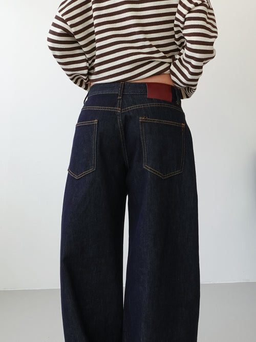 JEANS BAGGY BALLOON DOUBLE WAIST - BLU SCURO 22520