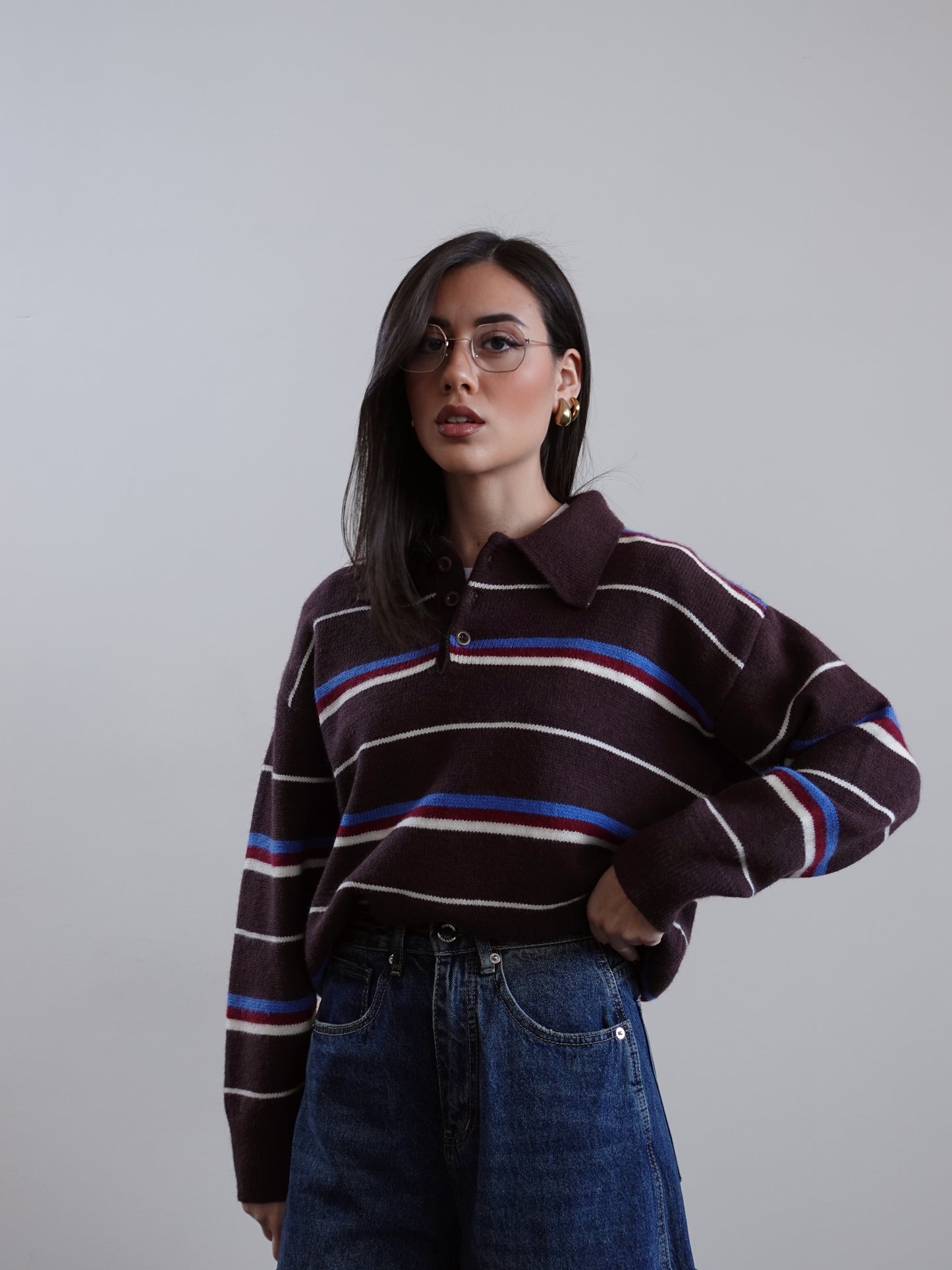 MAGLIONE POLO A RIGHE - MARRONE 625