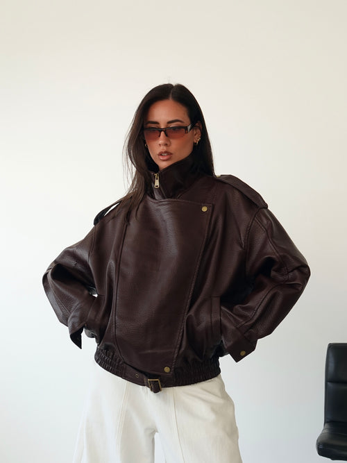 GIACCA OVER TOP GUN IN ECOPELLE - BURGUNDY 30384