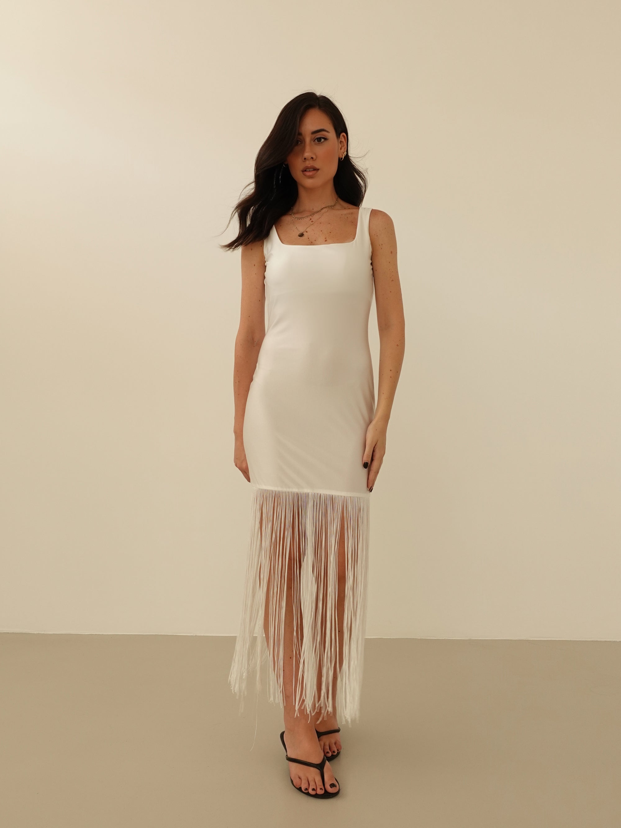 DRESS CON FRANGE - BIANCO 14888