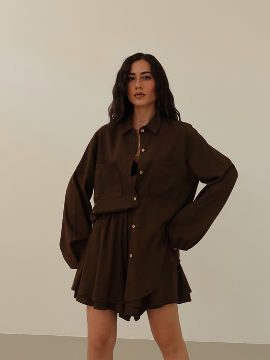 COORDINATO CAPRI IN LINO - MARRONE 2562