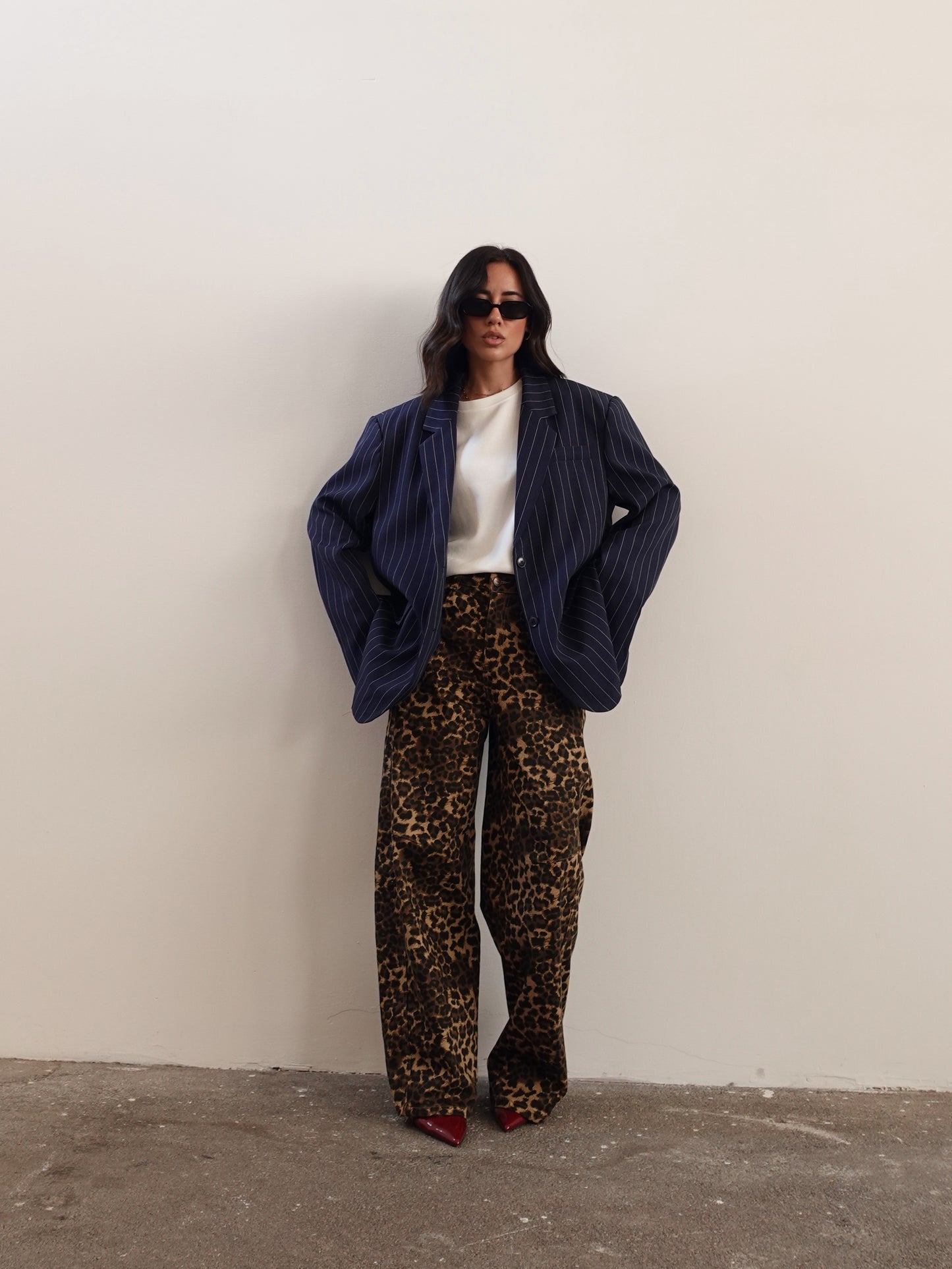 BLAZER GESSATO CON RISVOLTO A CONTRASTO - BLU 3141