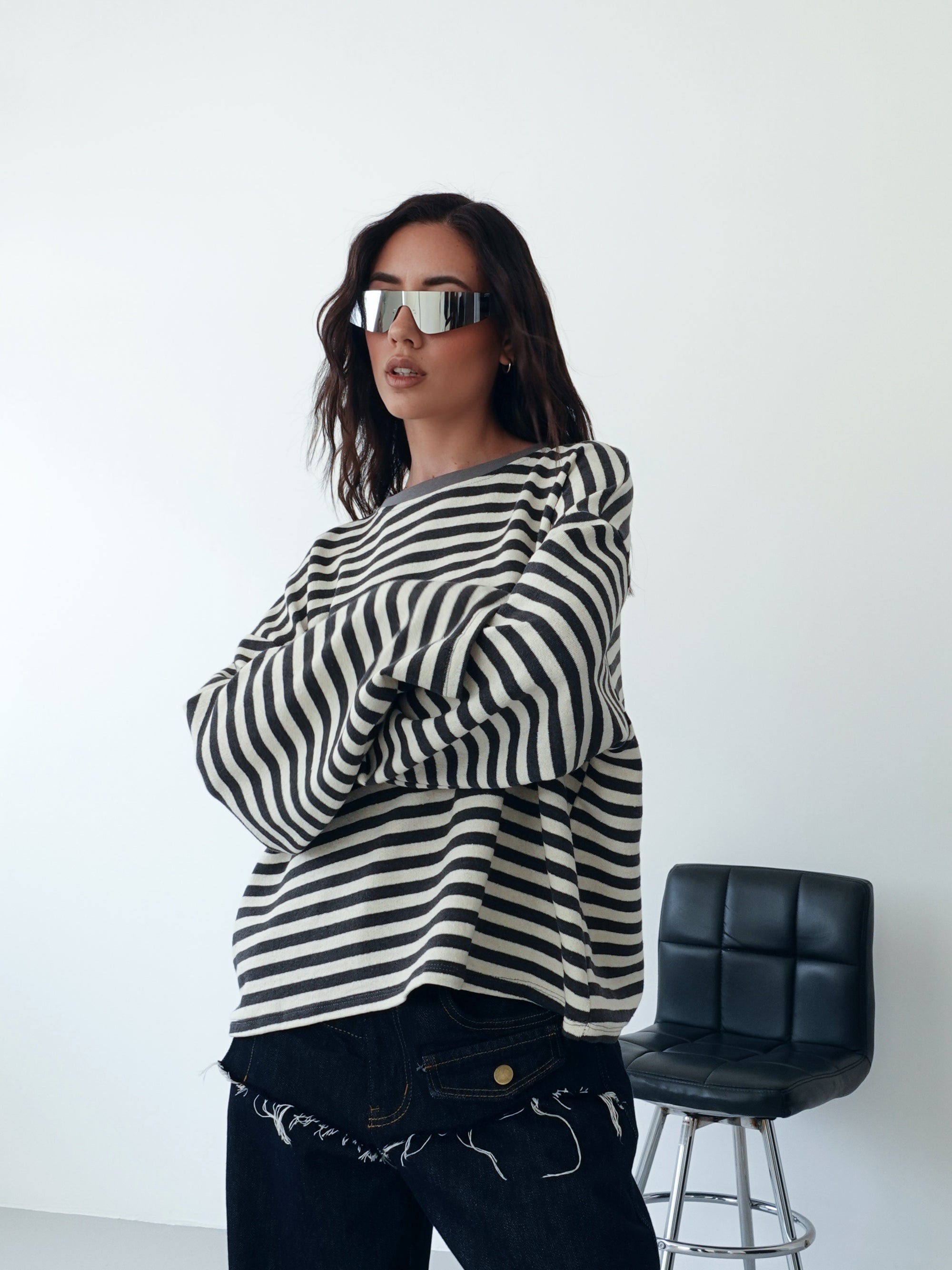 LONG-SLEEVE A RIGHE - BURRO/GRIGIO F1109